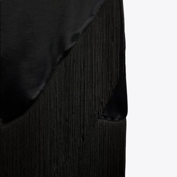 NWT. Zara Black Fringed Slip Casual Mini Dress. Size L. - Picture 6 of 10